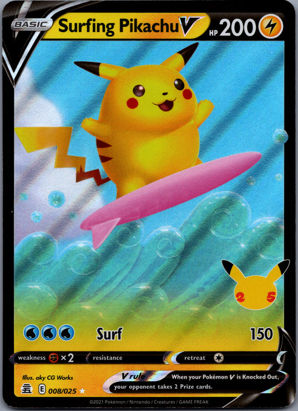 008 Surfing Pikachu V Celebrations Holo Rare V Near Mint