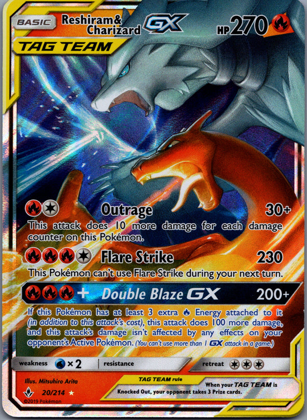 020 Reshiram & Charizard-GX Unbroken Bonds Rare Holo GX Lightly Played