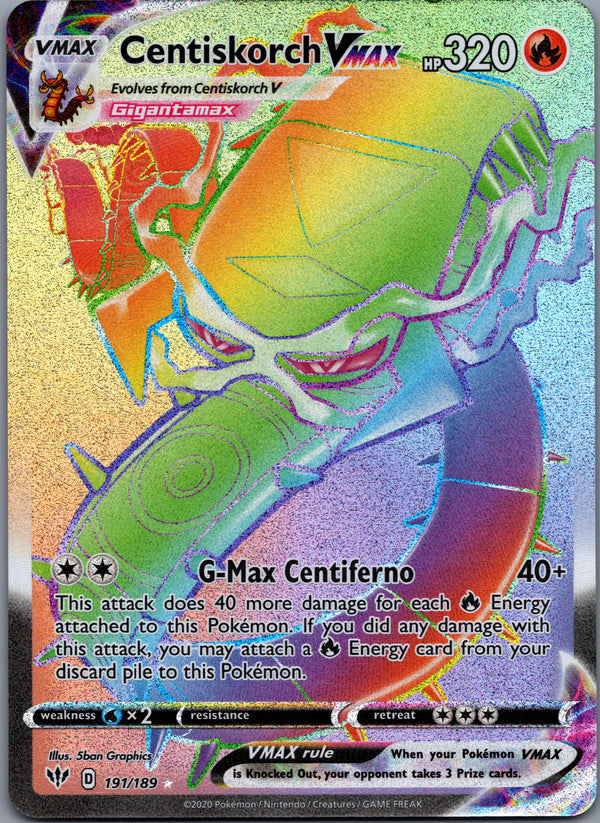 191 Centiskorch VMAX Darkness Ablaze Rare Rainbow Near Mint