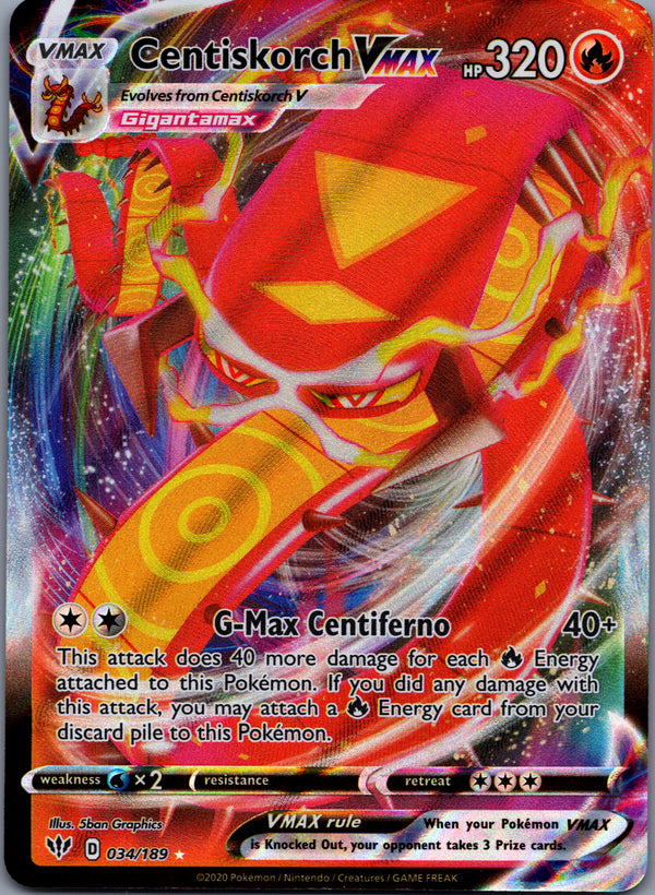 034 Centiskorch VMAX Darkness Ablaze Holo Rare VMAX Near Mint