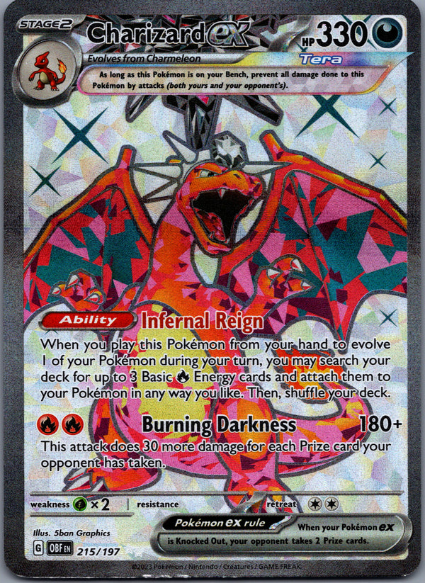 215 Charizard ex Obsidian Flames Ultra Rare Near Mint
