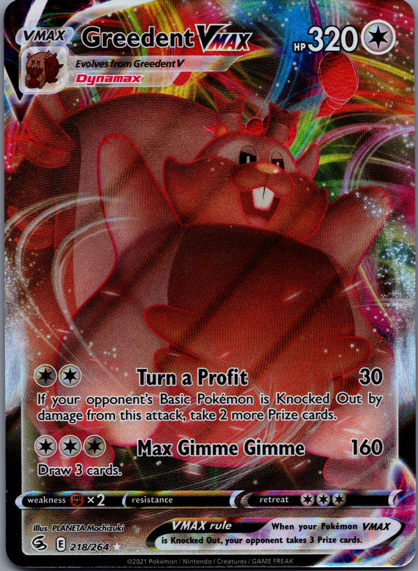 218 Greedent VMAX Fusion Strike Holo Rare VMAX Near Mint