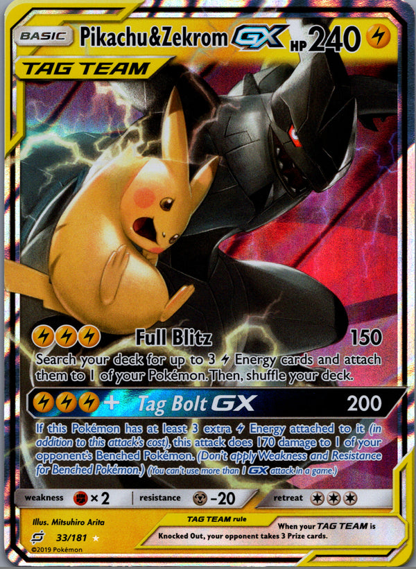 033 Pikachu & Zekrom-GX Team Up Rare Holo GX Lightly Played