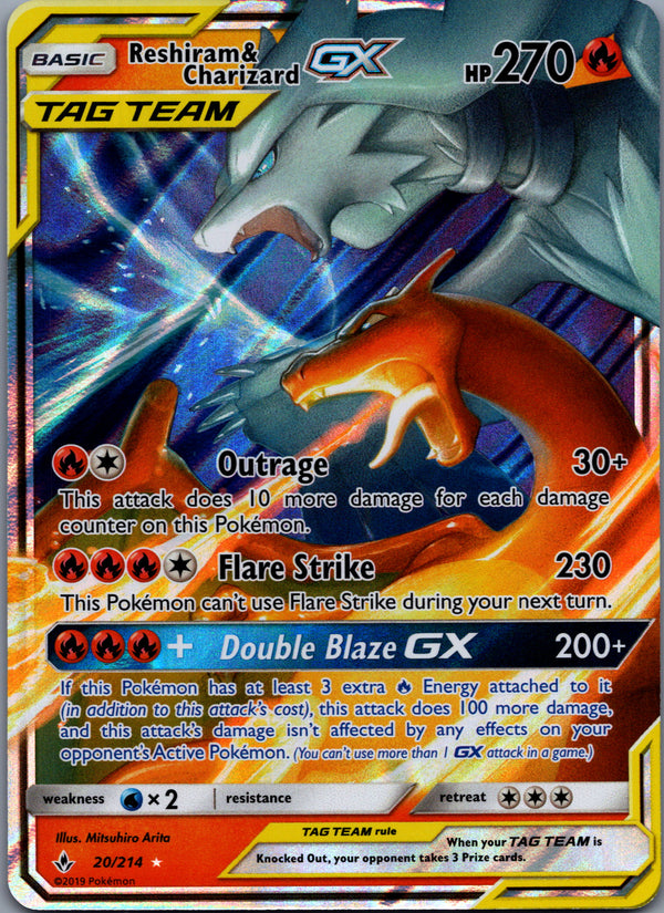 020 Reshiram & Charizard-GX Unbroken Bonds Rare Holo GX NM