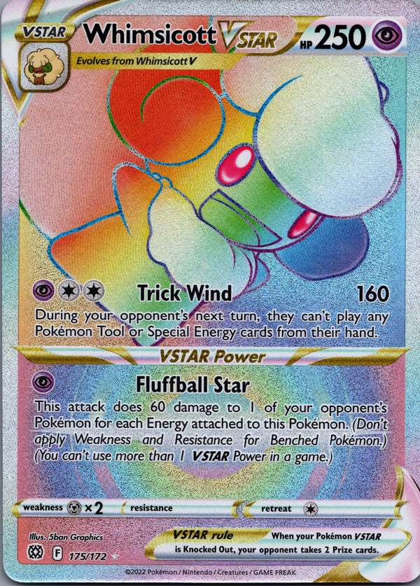 175 Whimsicott VSTAR Brilliant Stars Rare Rainbow NM