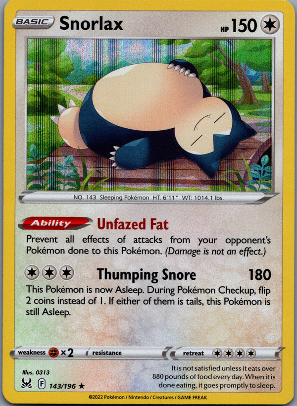 143 Snorlax Lost Origin Rare Holo Near Mint