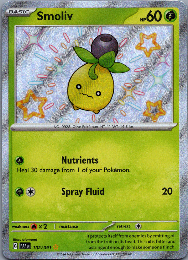 102 Smoliv Paldean Fates Shiny Rare Near Mint