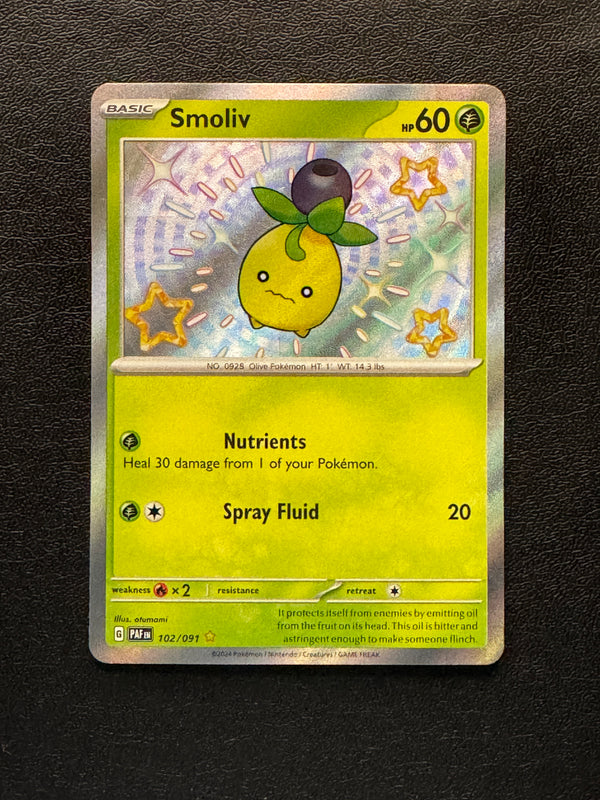 102 Smoliv Paldean Fates Shiny Rare Near Mint