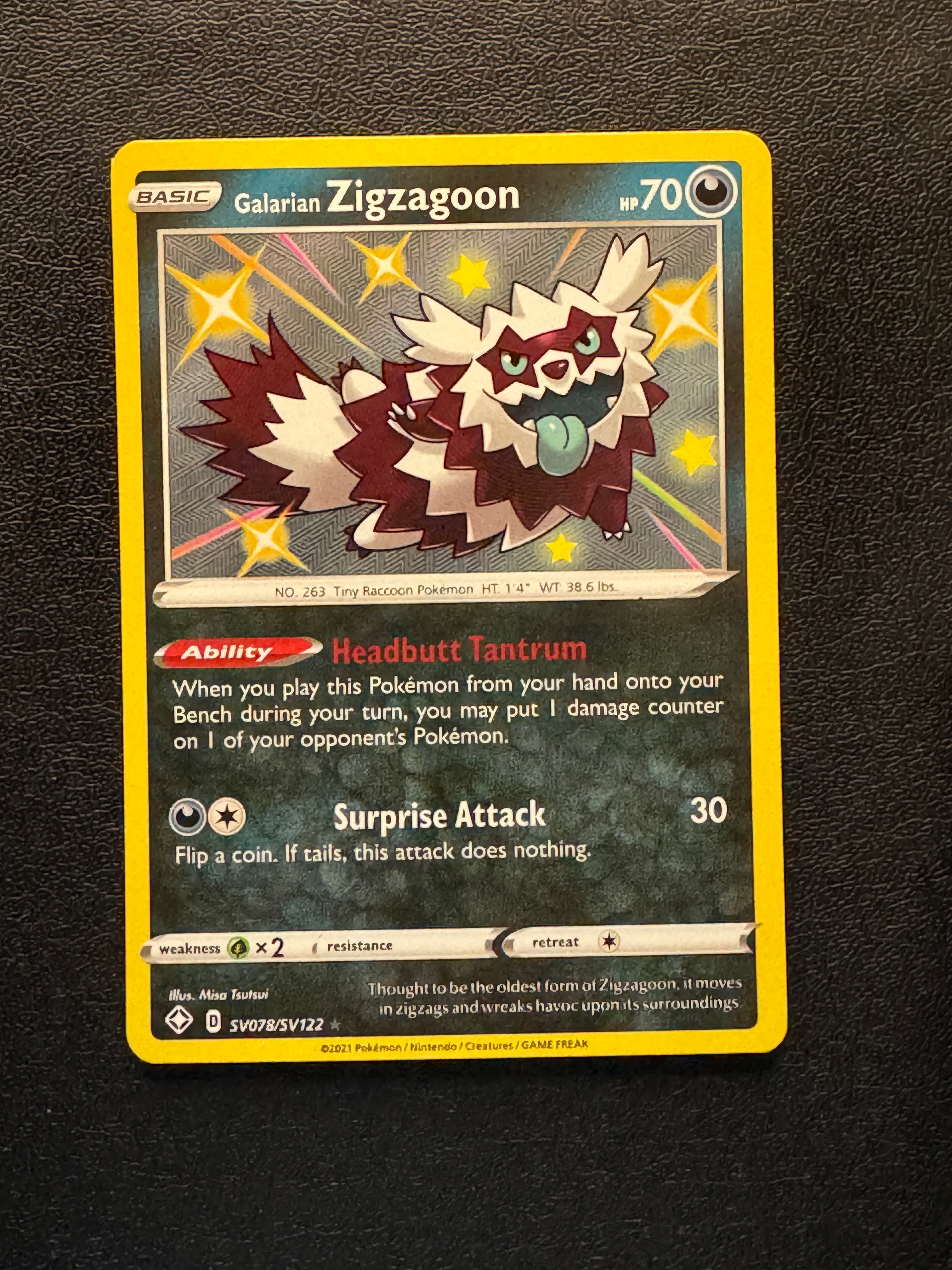 SV078 Galarian Zigzagoon Shining Fates Rare Shiny Near Mint
