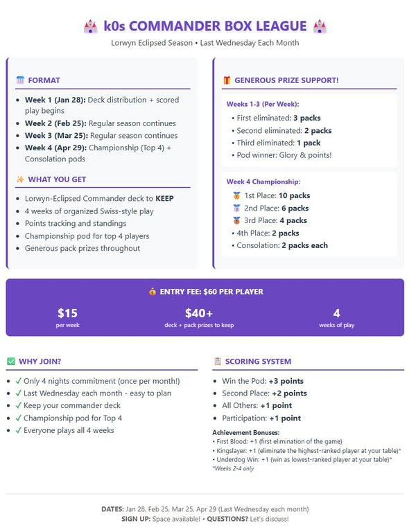 Magic TCG - k0s Commander Box League - Lorwyn Eclipsed Season • Last Wednesday Each Month