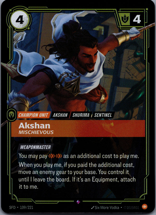 109 Akshan - Mischievous [Foil] Spiritforged Rare Near Mint