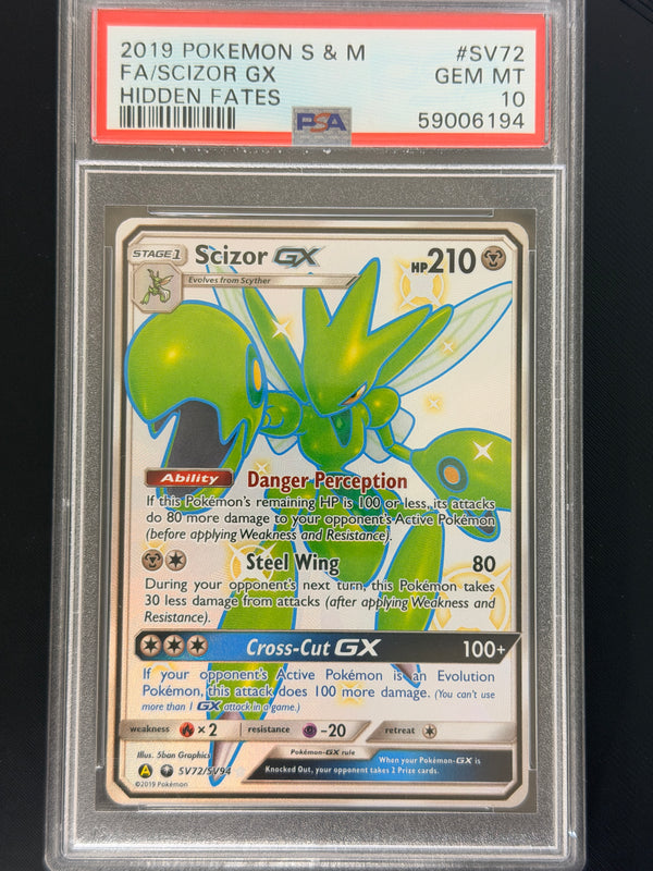 SV72 Scizor GX Hidden Fates Rare Shiny GX PSA 10