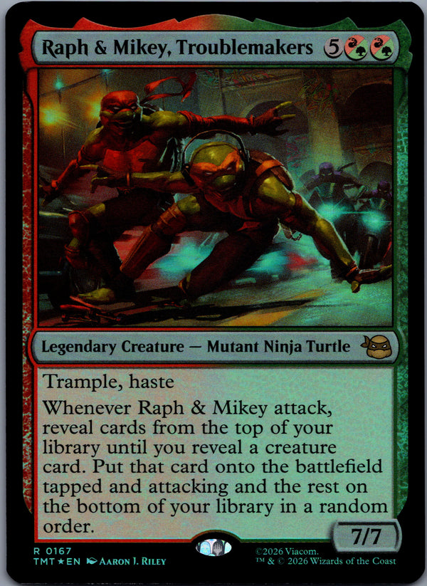 167 Raph & Mikey, Troublemakers [Foil] Teenage Mutant Ninja Turtles Rare Foil Near Mint