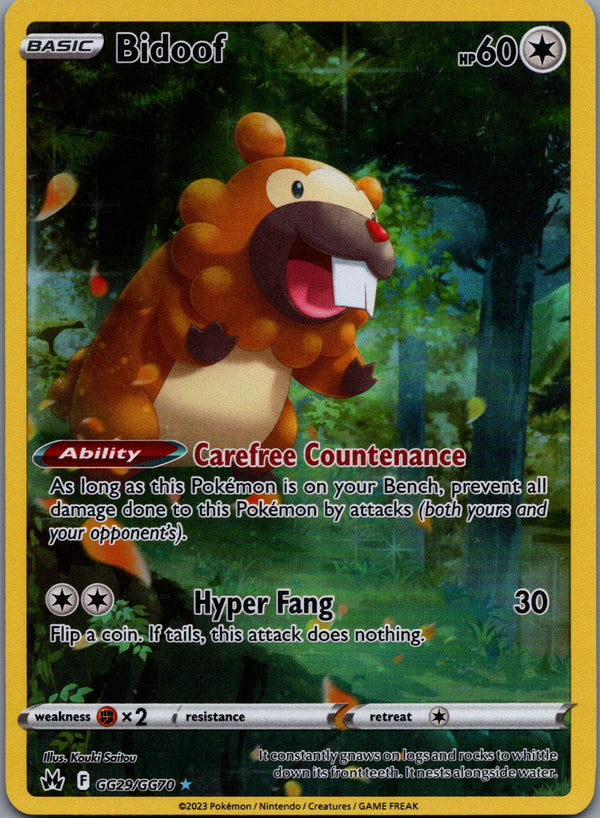 GG29 Bidoof Crown Zenith Rare Holo Near Mint