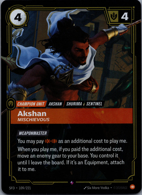 109 Akshan - Mischievous [Foil] Spiritforged Rare NM