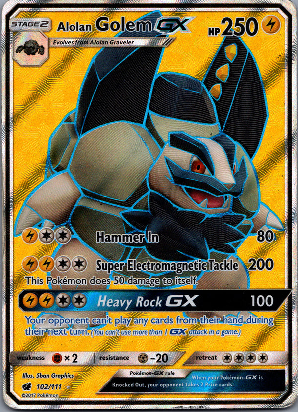 102 Alolan Golem-GX Crimson Invasion Rare Ultra Damaged
