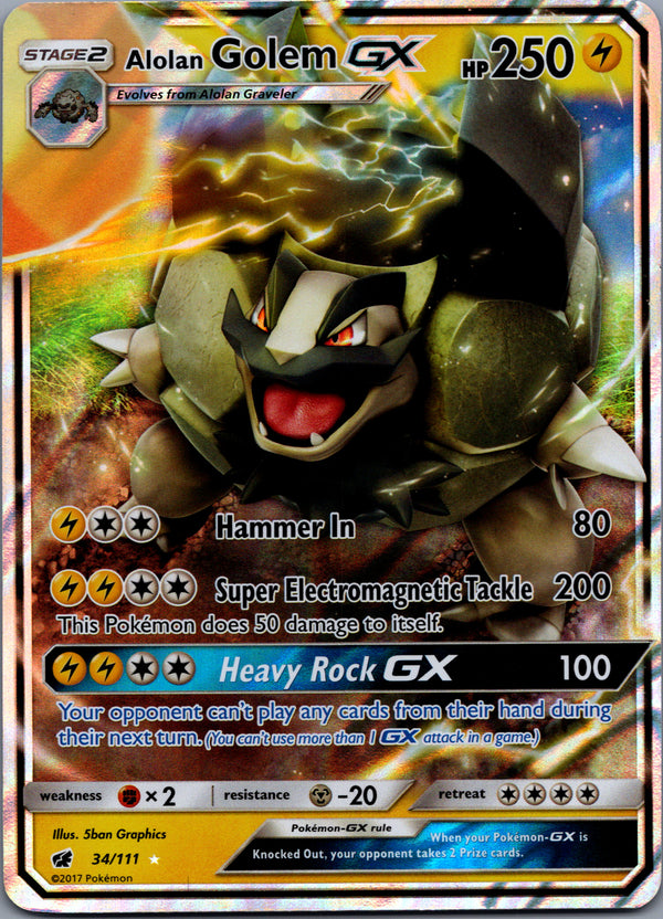 034 Alolan Golem-GX Crimson Invasion Rare Holo GX Lightly Played