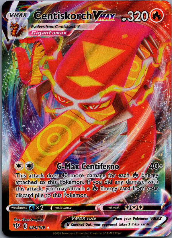 034 Centiskorch VMAX Darkness Ablaze Holo Rare VMAX NM