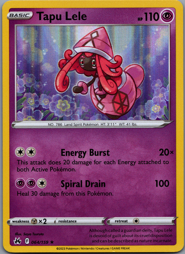 064 Tapu Lele Crown Zenith Rare Holo Near Mint