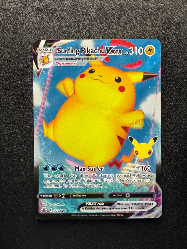 009 Surfing Pikachu VMAX Celebrations Holo Rare VMAX Near Mint