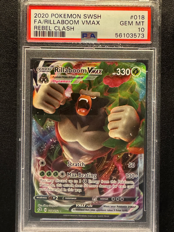 018 Rillaboom VMAX Rebel Clash Holo Rare VMAX PSA 10